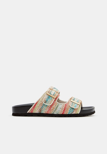 Raffia Buckle Footbed Sandals