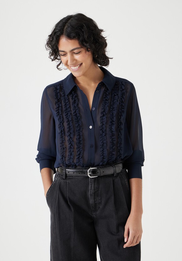 Long Sleeve Ruffle Sheer Shirt
