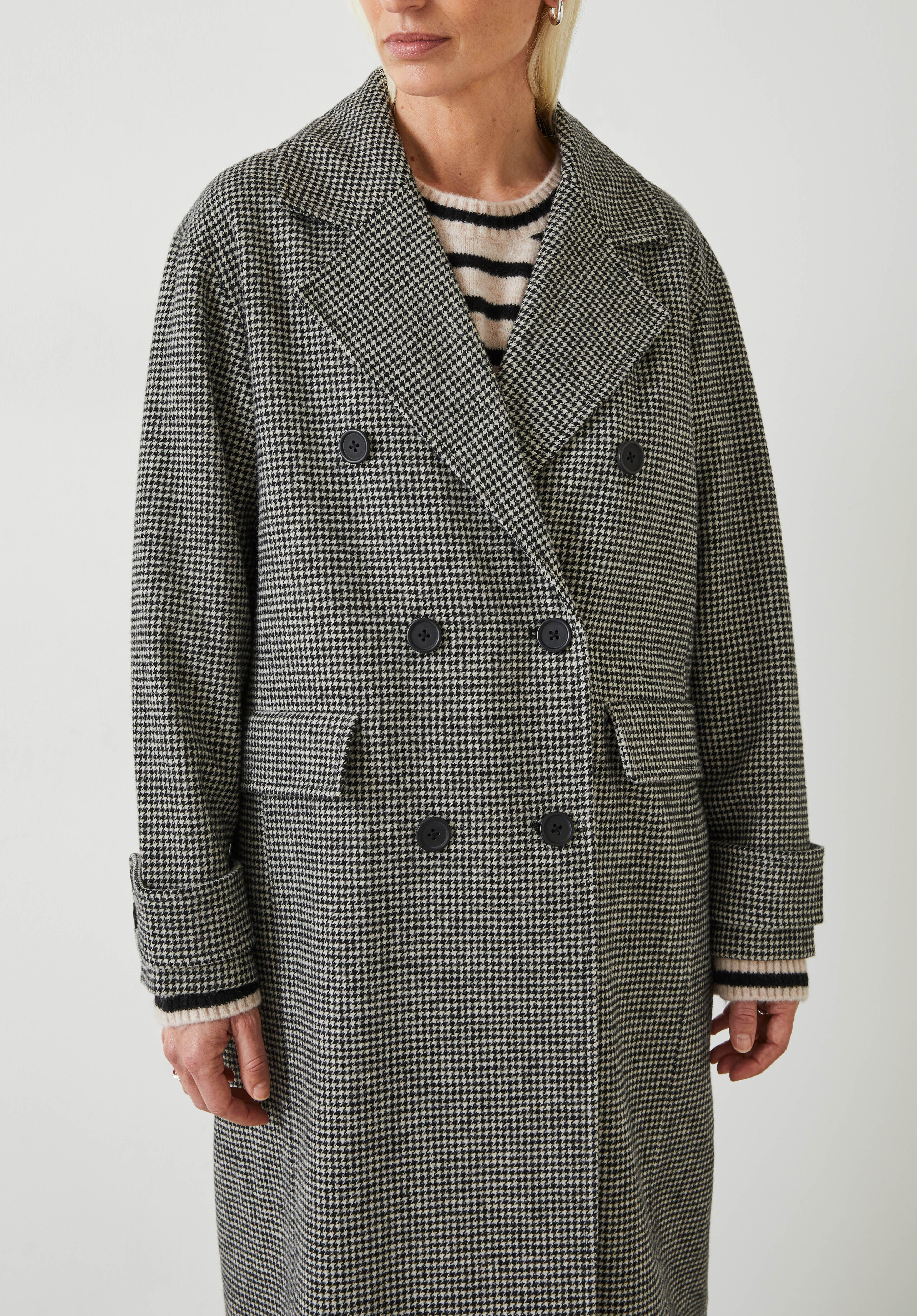 Rose Check Double Breasted Wool Blend Coat | Black | hush Rose Check Double Breasted Wool Blend Coat | Black | hush