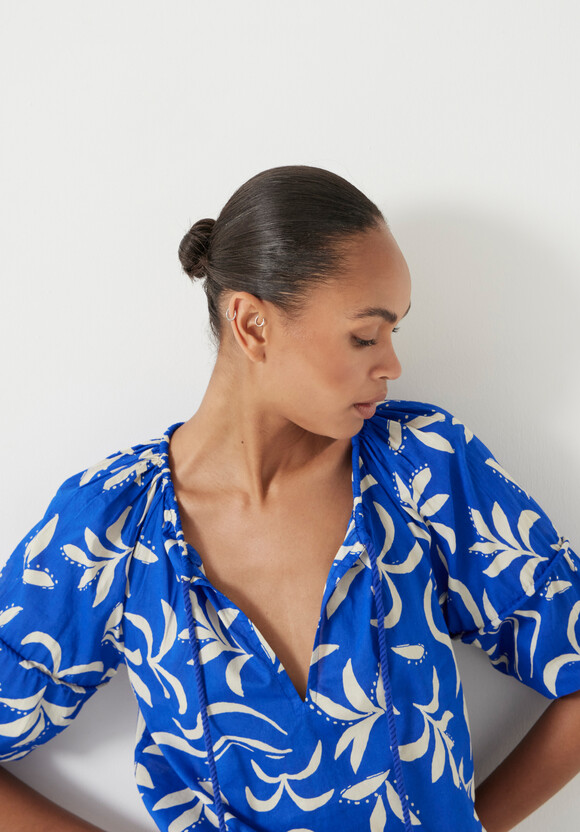 Printed Balloon Sleeve Blouse