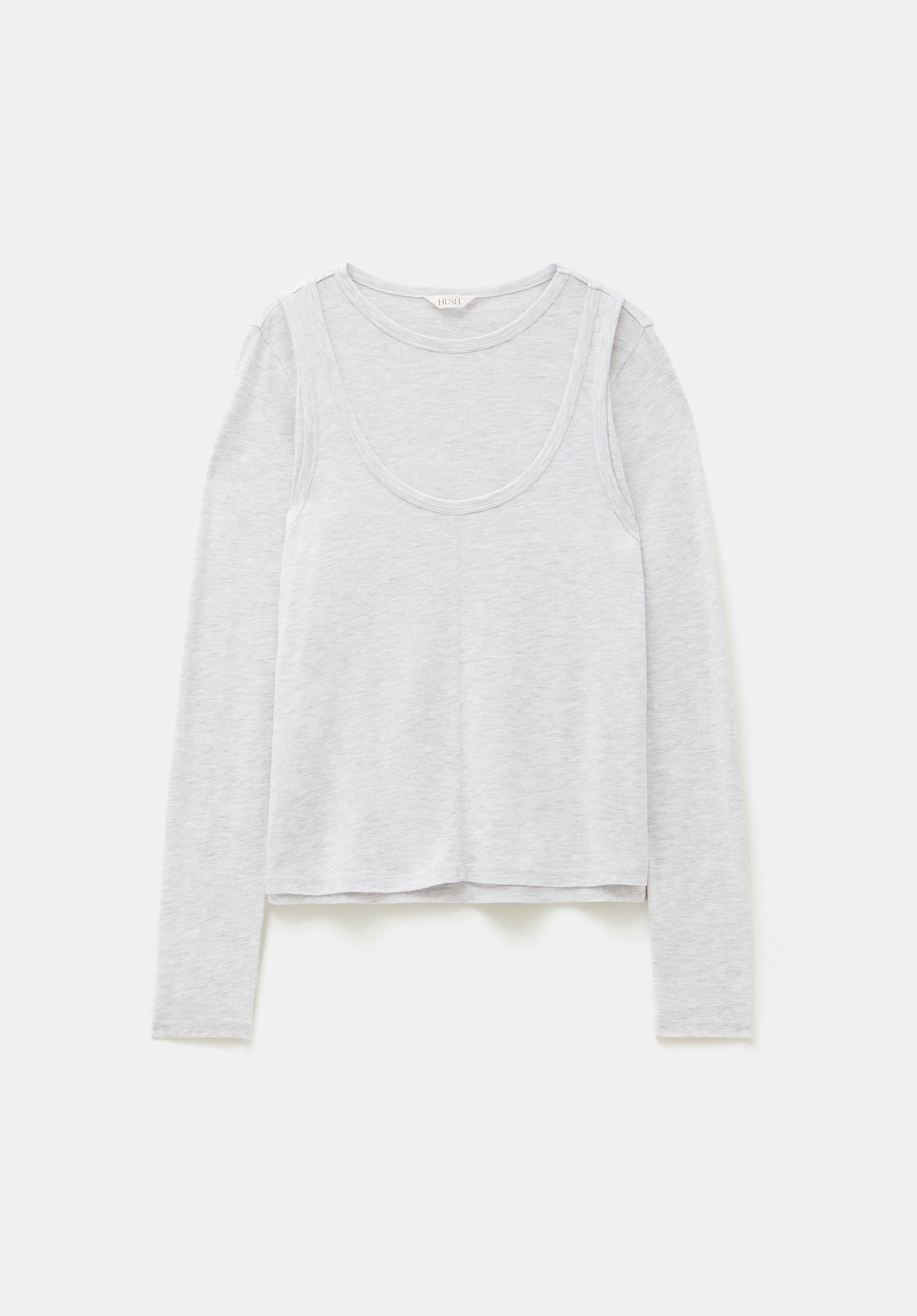 Double Layer Long Sleeve Top | Grey Marl | hush