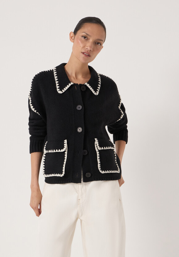 Wool Blend Whipstitch Trim Shirt Jacket