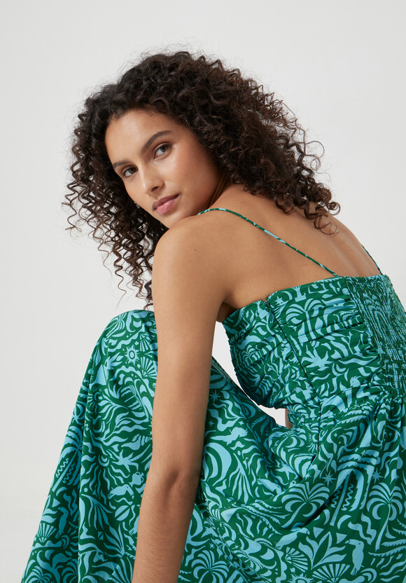 Air Flow Strappy Gathered Midi Dress