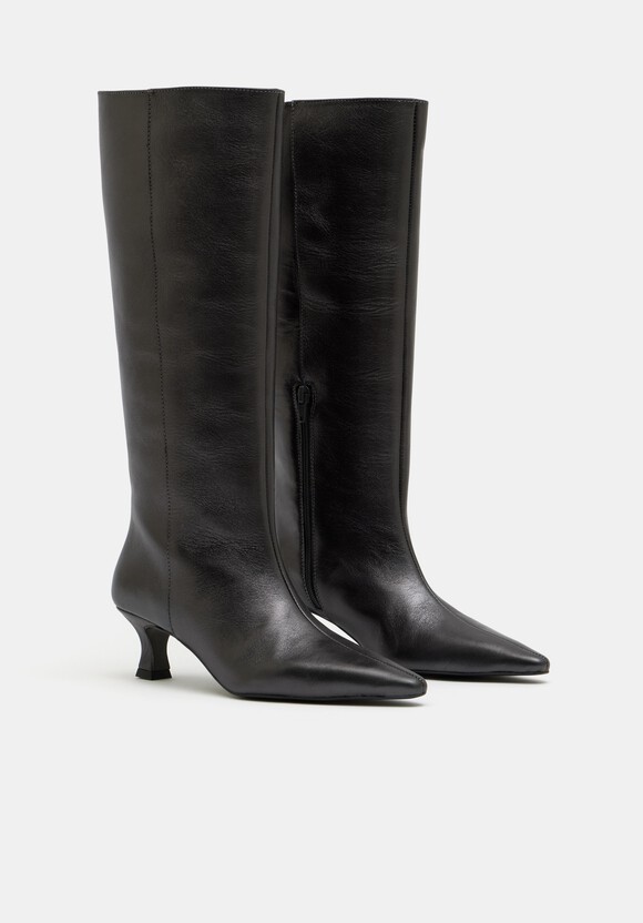 Katlynn Leather Kitten Heel Knee Boots