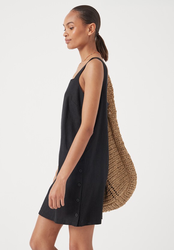 Square Neck Linen Blend Mini Dress