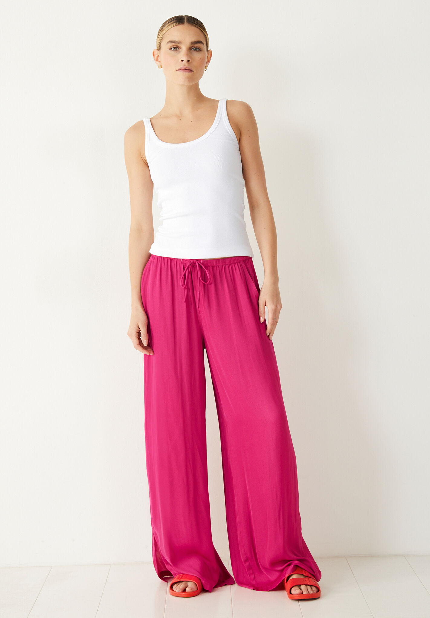 Wide Leg Satin Trousers