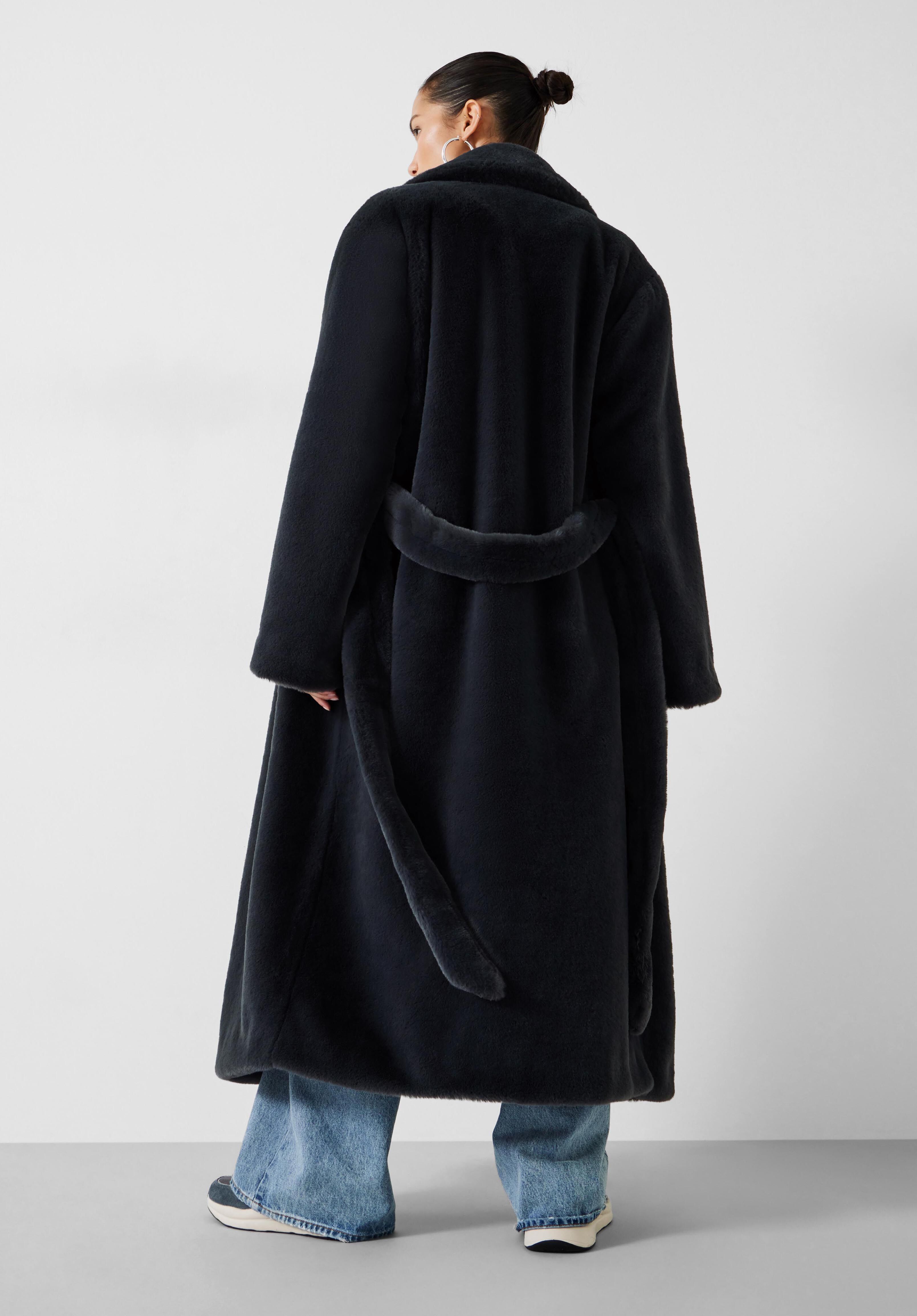 Jolene Faux Fur Belted Coat Charcoal hush