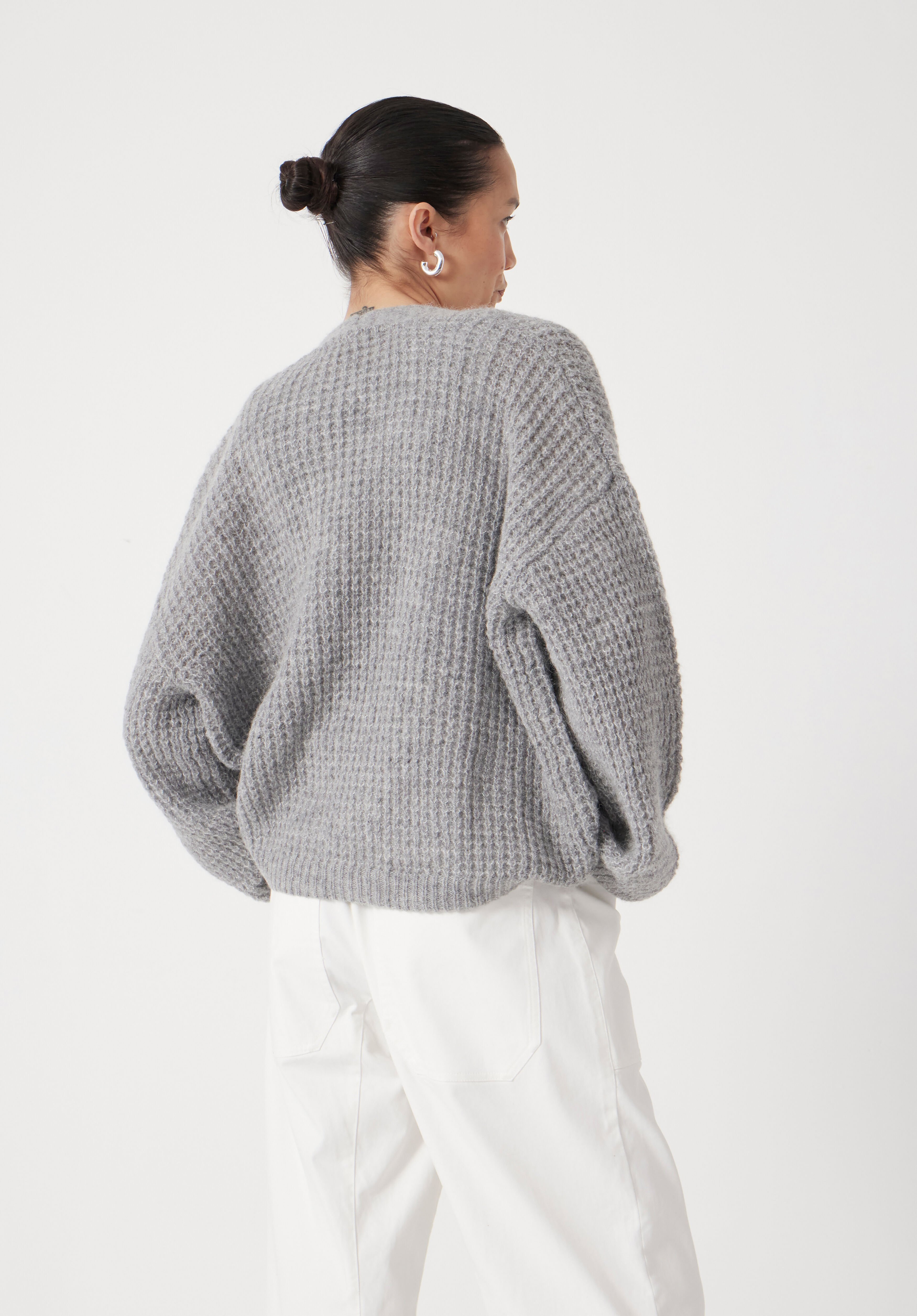 CLANE SHEER ROLLED EDGE KNIT CARDIGAN Waffle Stitch Wool