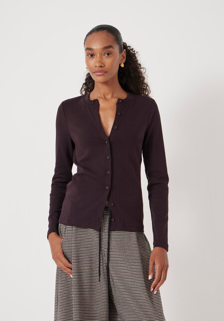 Button Ribbed Long Sleeve Top
