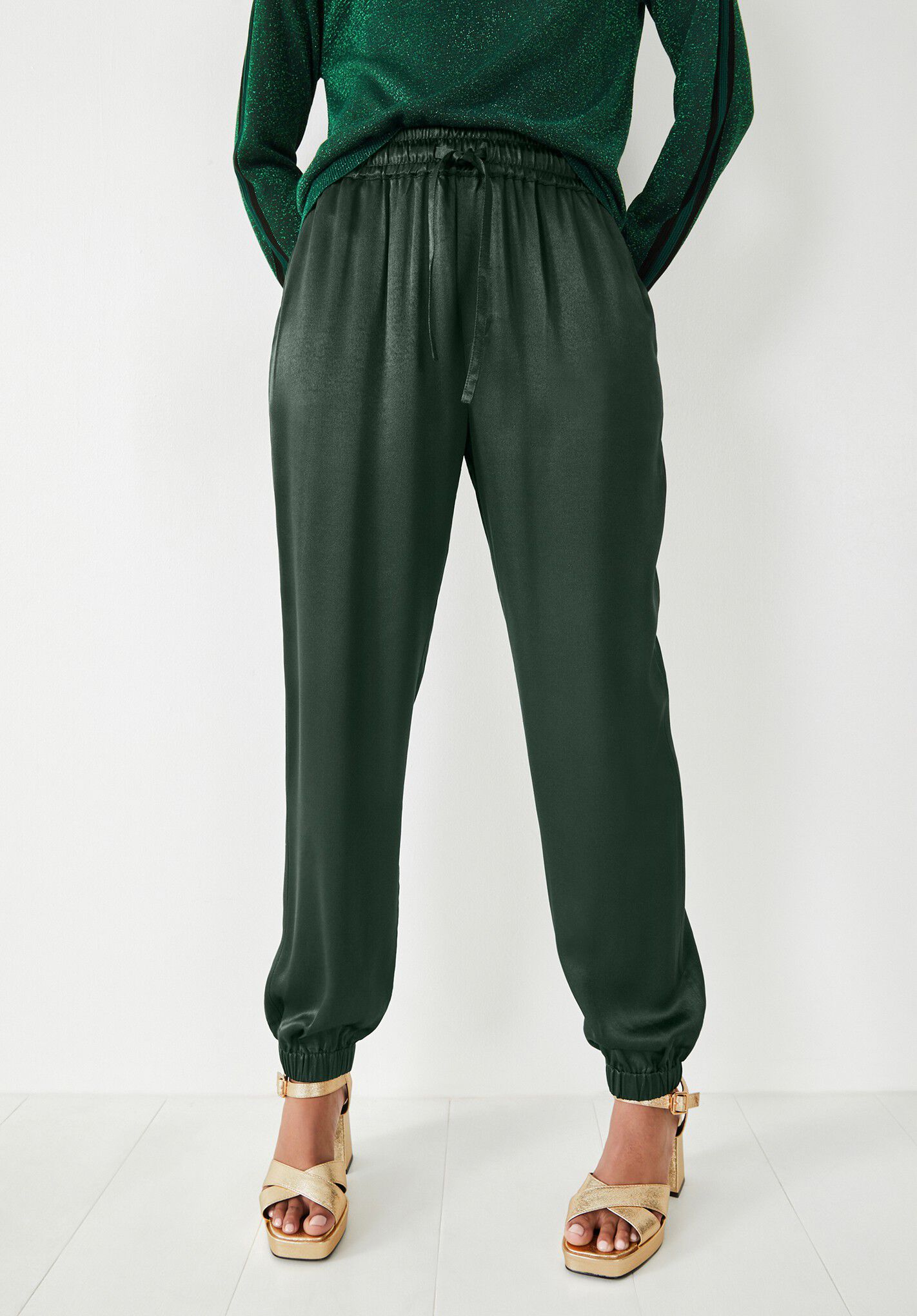 Green 2025 satin joggers