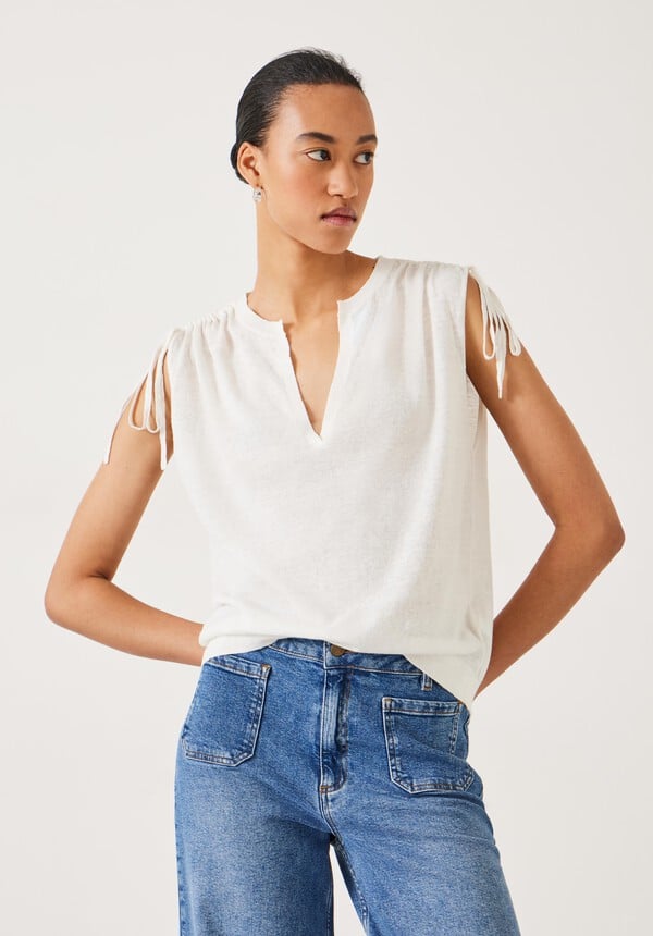 Lizzie Ruched Shoulder Linen Knit Vest