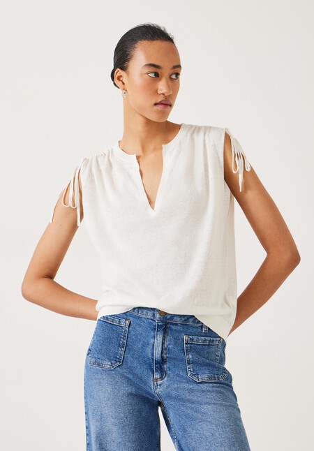 Lizzie Ruched Shoulder Linen Knit Vest