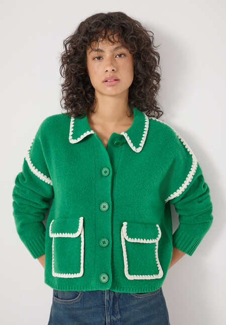 Wool Blend Whipstitch Trim Shirt Jacket