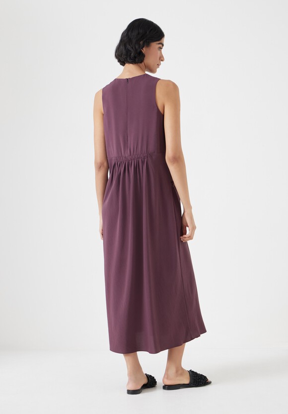 Air Flow Sleeveless Gathered Waist Midi Dress