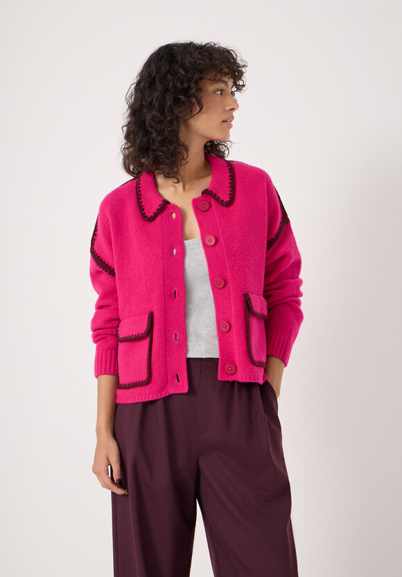 Wool Blend Whipstitch Trim Shirt Jacket