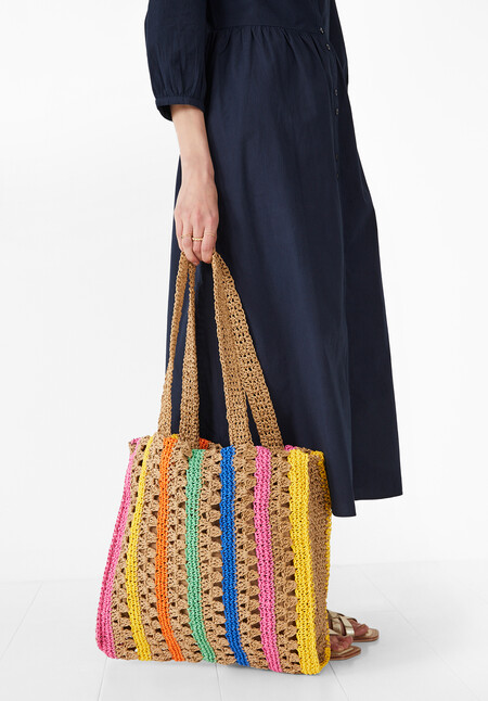 Rainbow Raffia Tote Bag