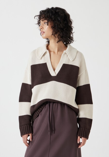Knitted Cotton Striped Rugby Jumper