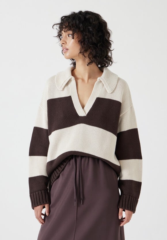 Knitted Cotton Striped Rugby Jumper