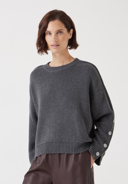 Popper Sleeve Crew Knitted Jumper