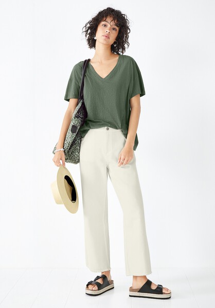 Deep V Linen Blend Tee