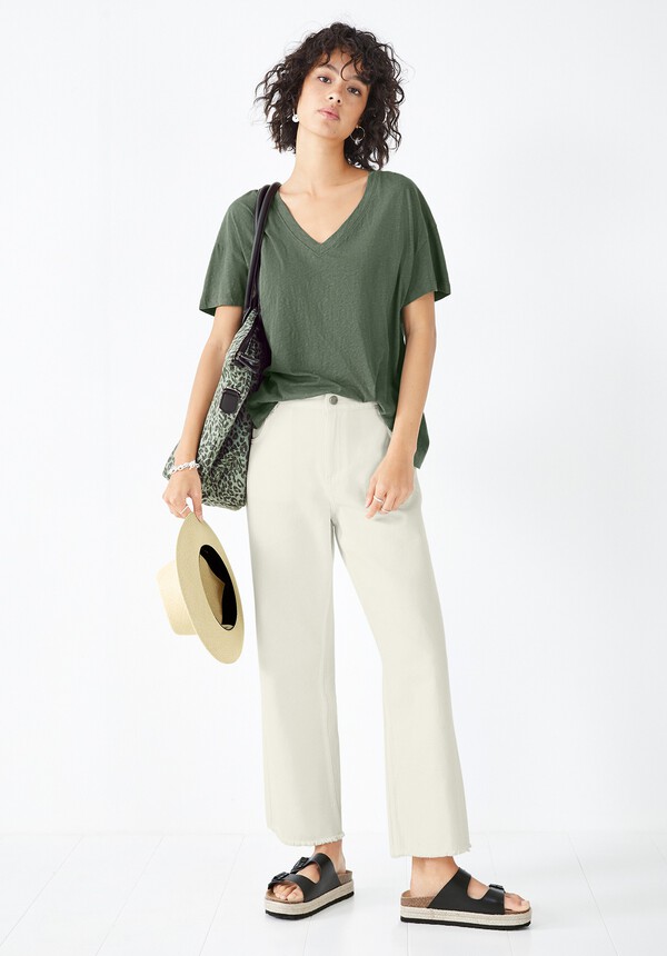 Deep V Linen Blend Tee