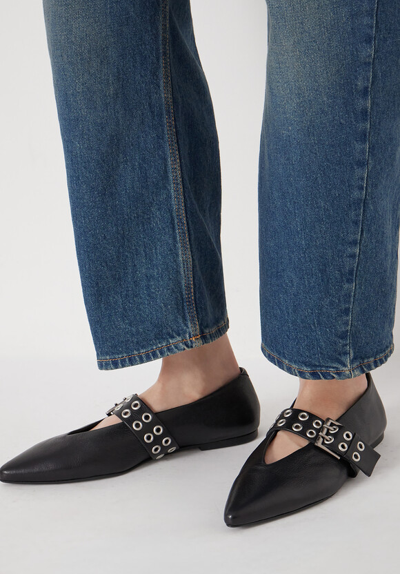 Buckled Leather Ballerina Flats