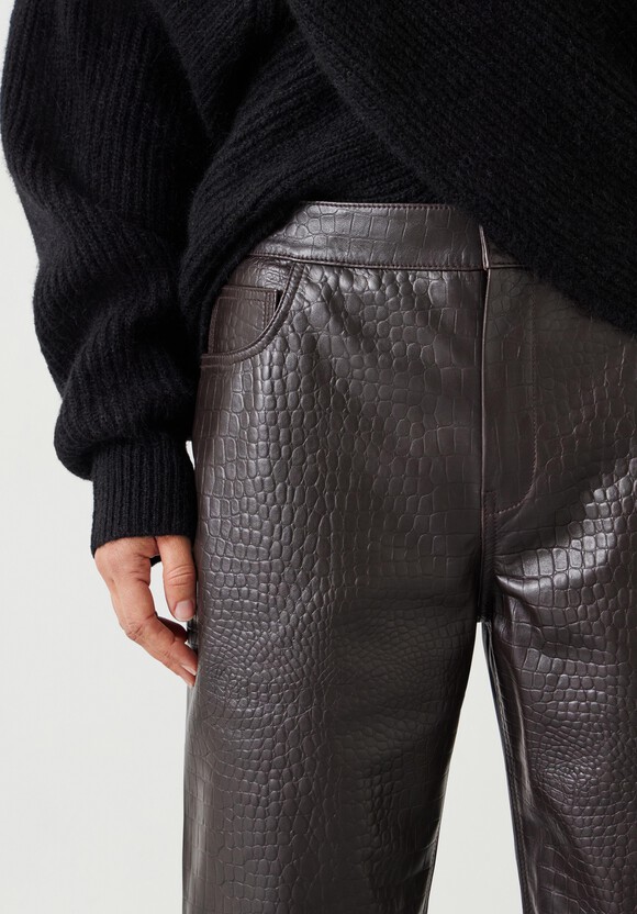 Crocodile Embossed Leather Trousers