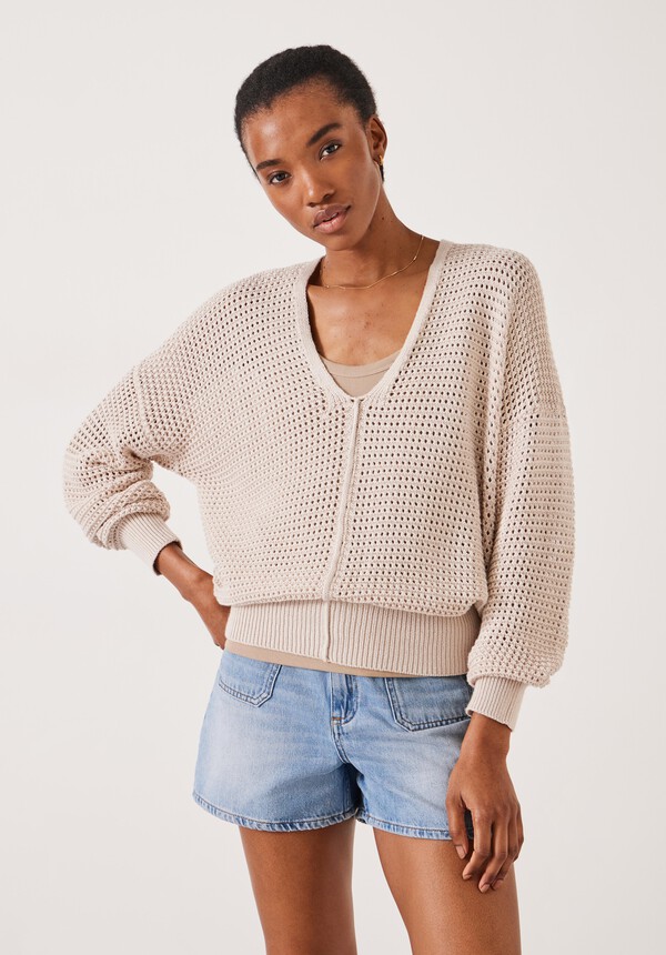 Poppy Open Stitch V Neck Cotton Jumper