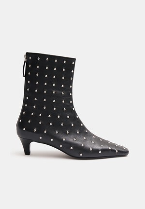 Diamante Studded Leather Ankle Boots