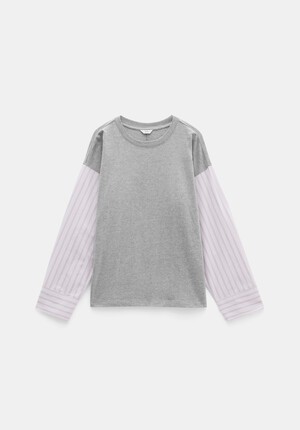Woven Mix Long Sleeve T-Shirt