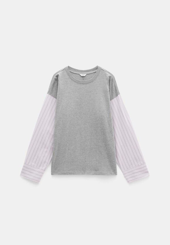 Woven Mix Long Sleeve T-Shirt