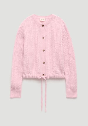 Wool Blend Drawstring Detail Cardigan