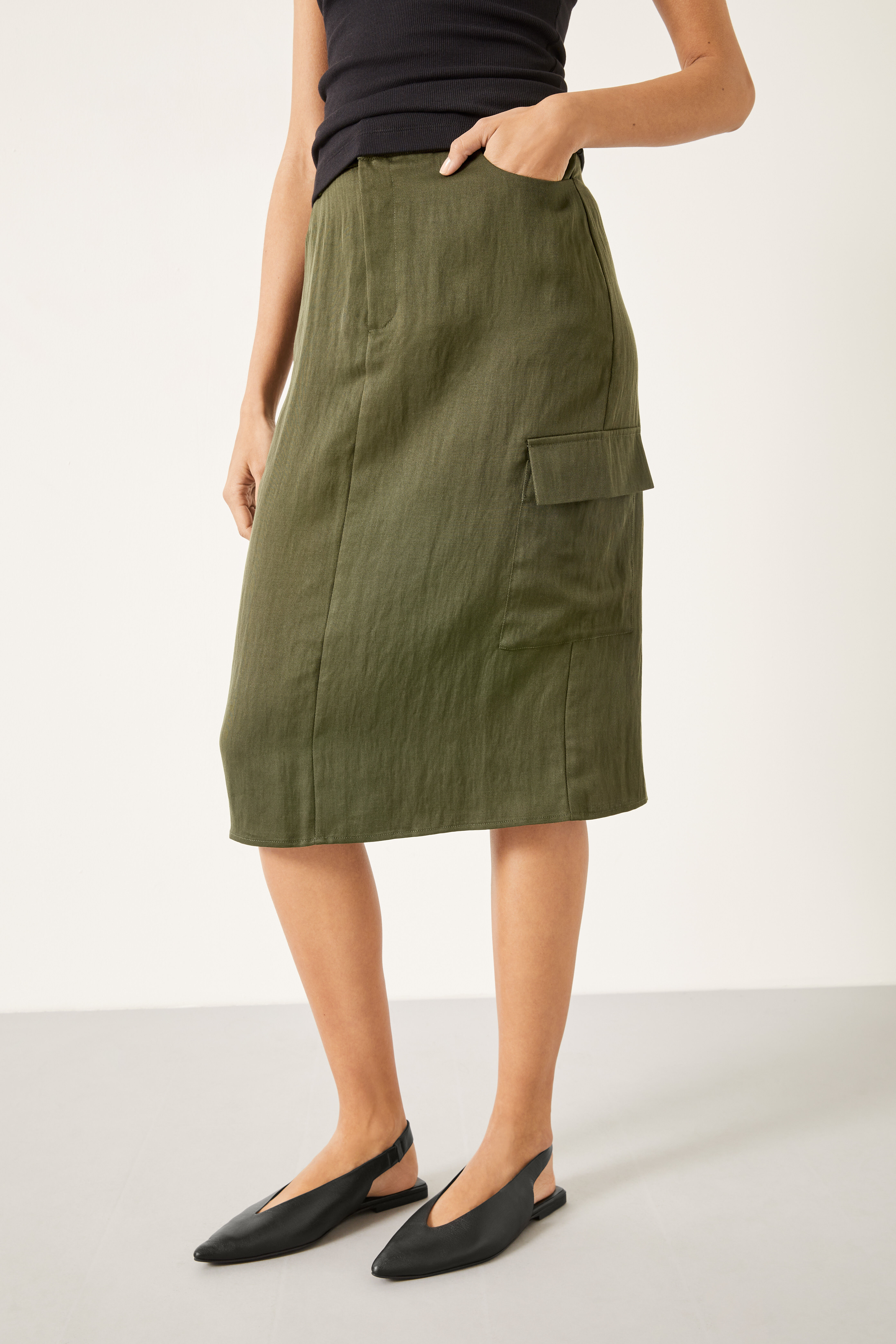 Khaki a line skirt knee length on sale