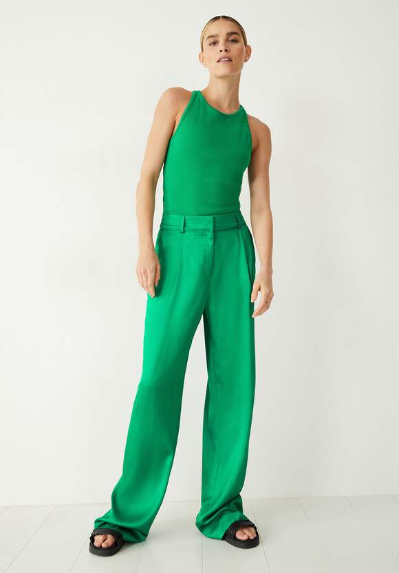 Cecilly Satin Trousers, Green