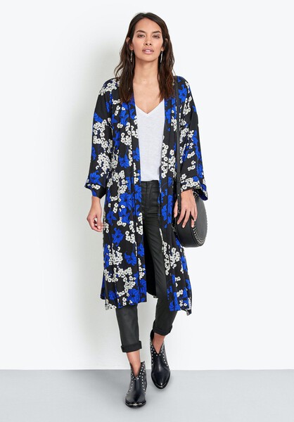Piped Printed Kimono | Satin Dressing Gown Blue Blossom |