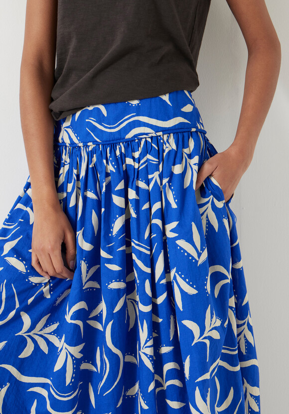 Printed Midi Gathered Detail Skirt