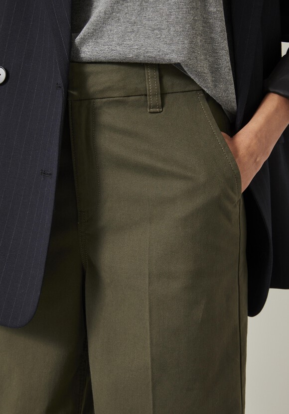 Camille Flat Front Cotton Trousers | Khaki | hush