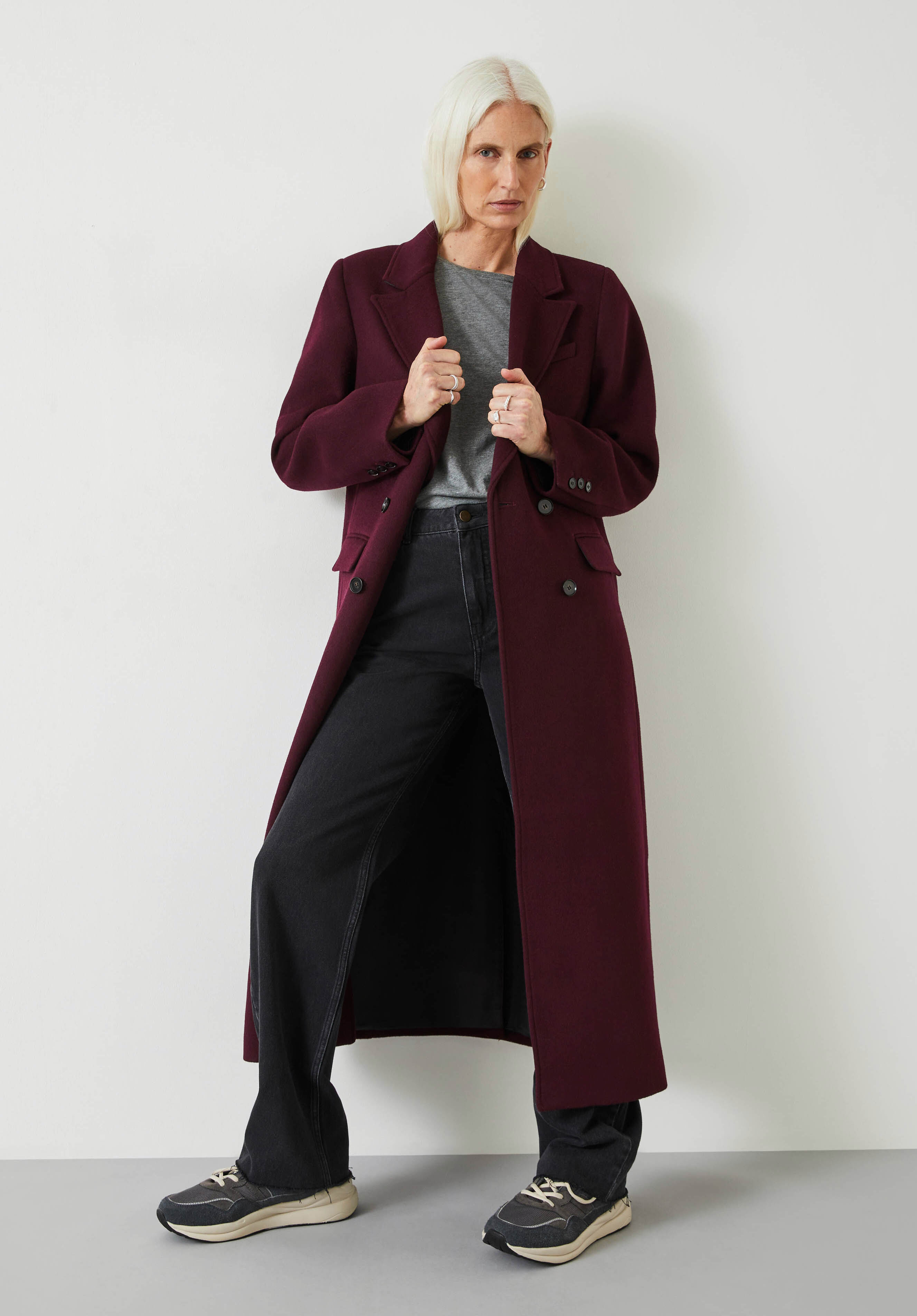 Double breasted sales wool blend coat