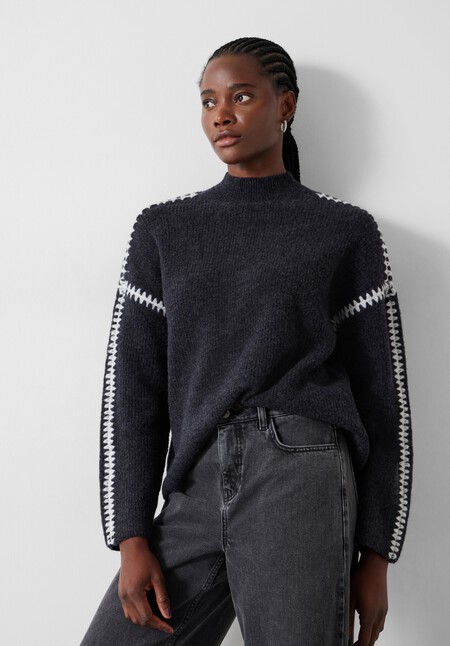 Celine Contrast Stitch Wool Blend Jumper