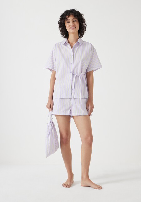 Cotton Poplin Stripe Short Pyjamas Set