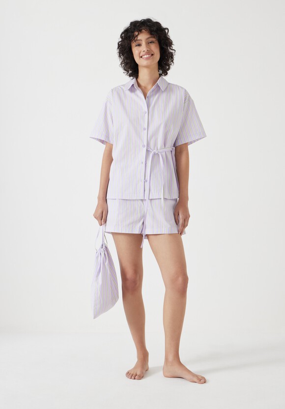 Cotton Poplin Stripe Short Pyjamas Set