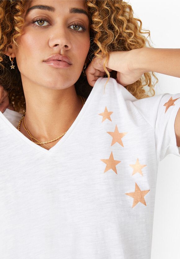 Star V-Neck Slub T-Shirt