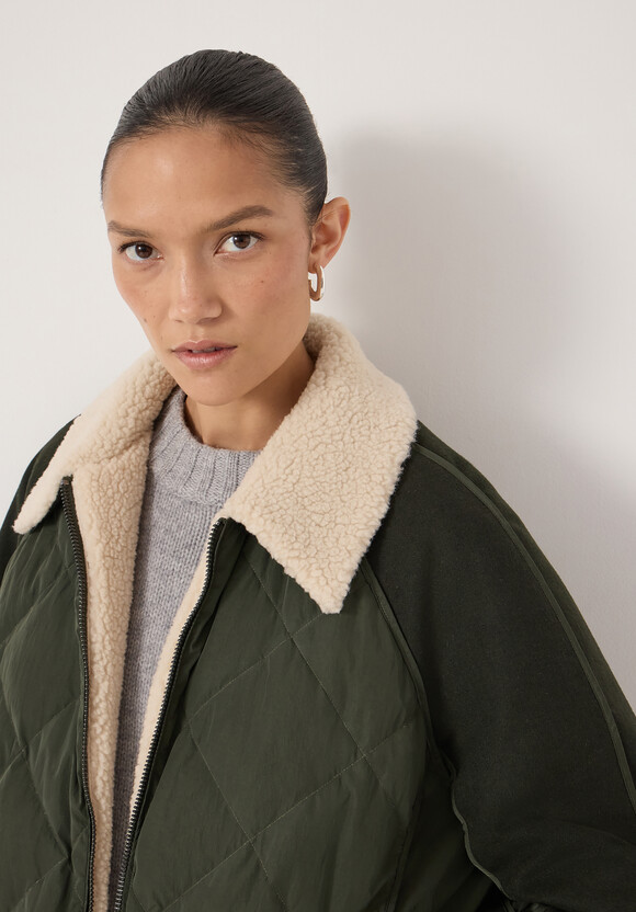 Teddy Collar Quilt Mix Jacket