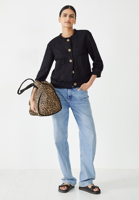 Saffron  Collarless Boucle Jacket