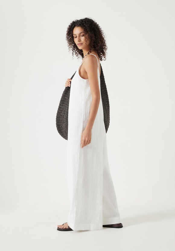 Seersucker Wide Leg Jumpsuit