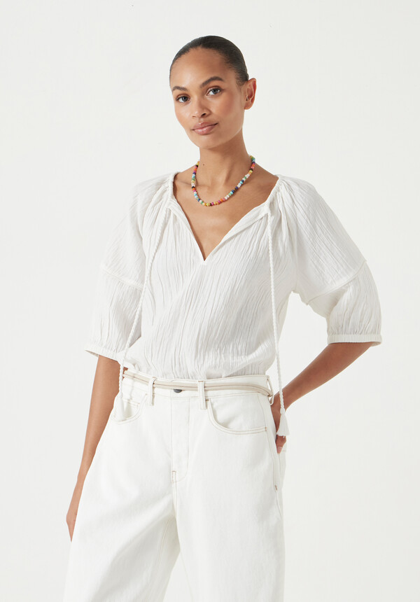 Mae Crinkle Balloon Sleeve Blouse