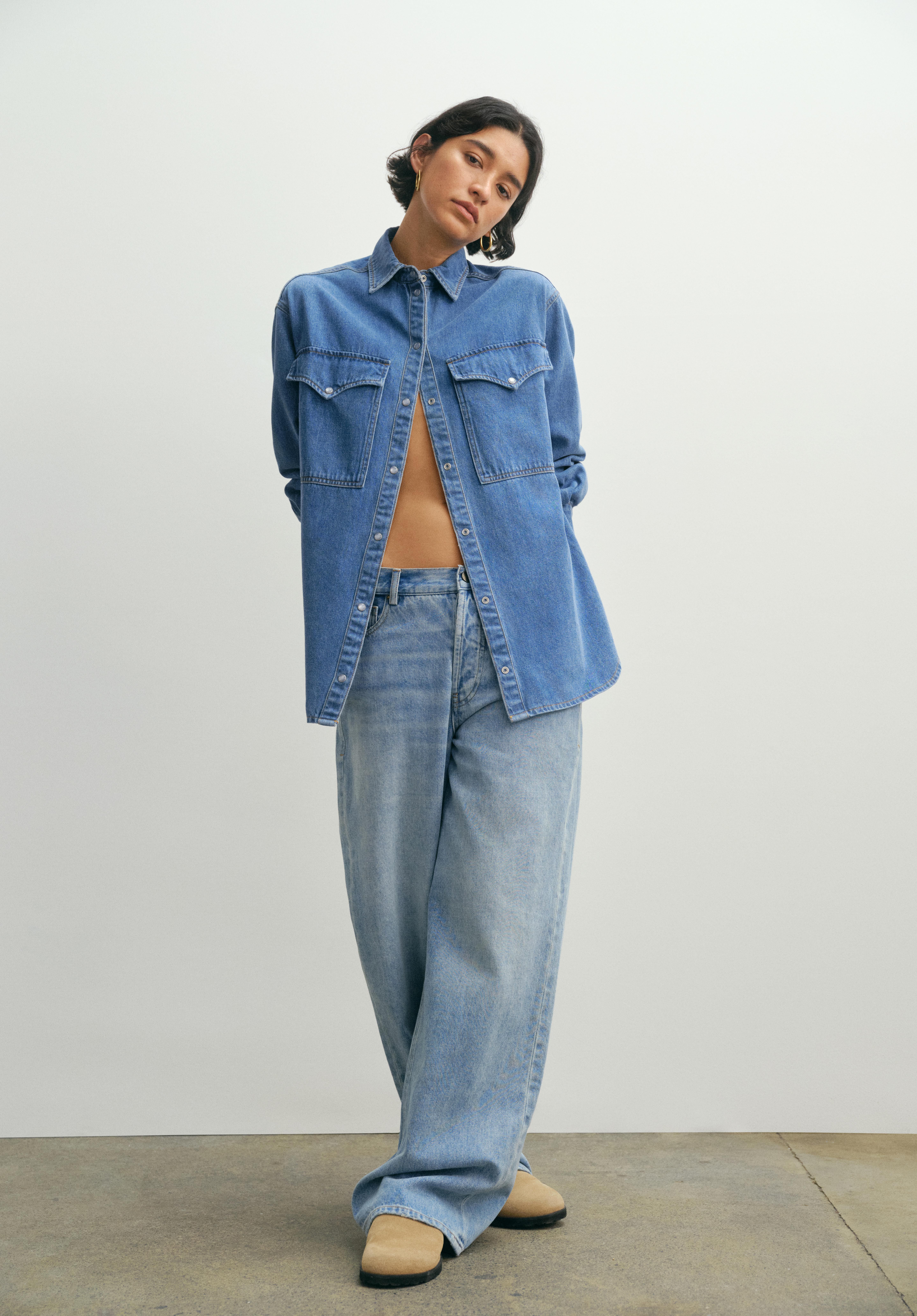 Oversized denim boyfriend shirt deals