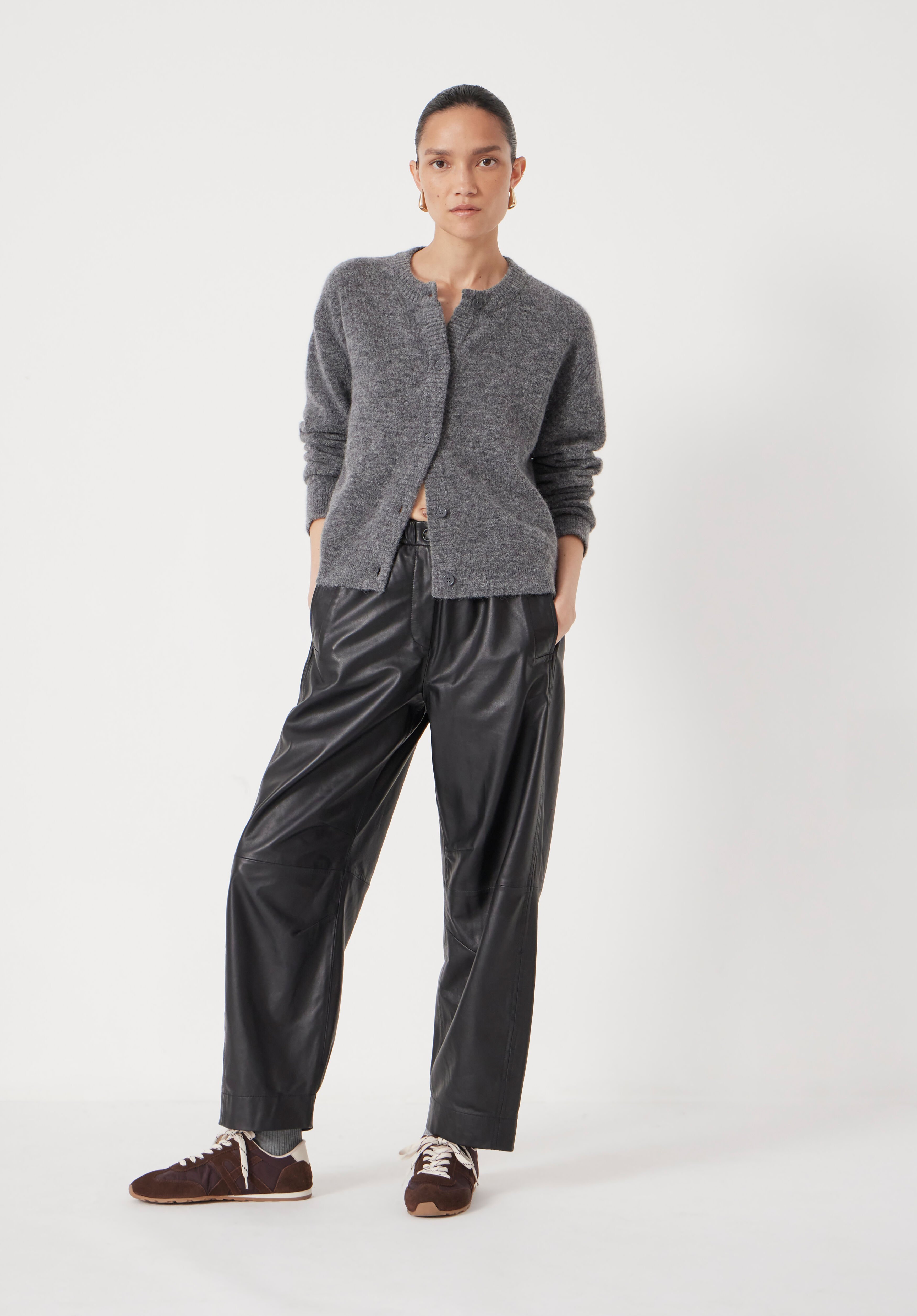 Juni Crew Neck Wool Blend Cardigan | Mid Grey Marl | hush