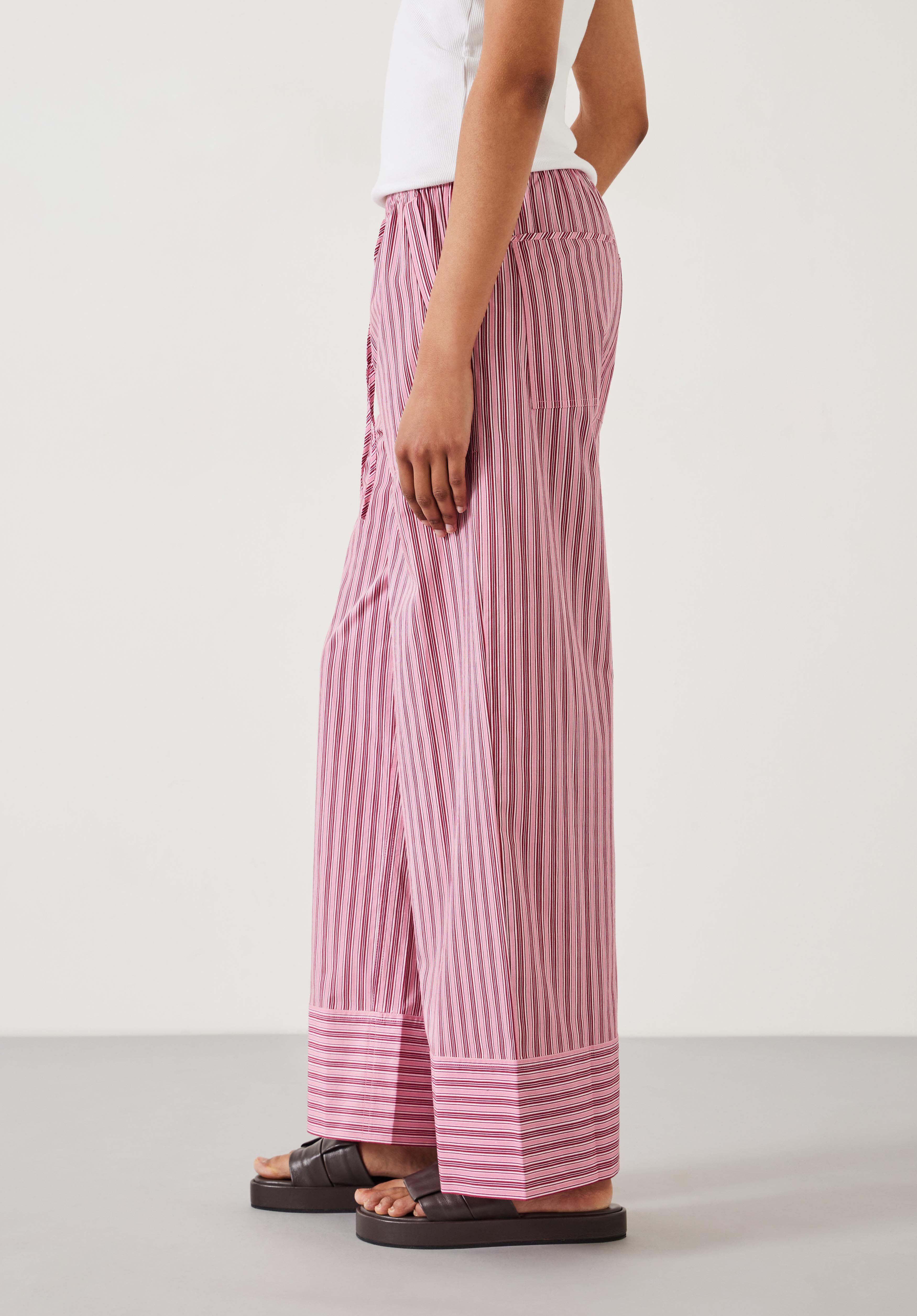 Pink and white striped trousers online