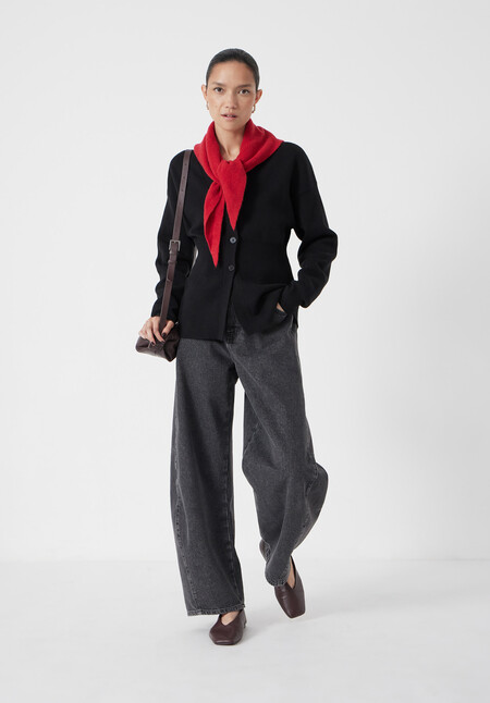 V Neck Ribbed Detail Cardigan with Wool